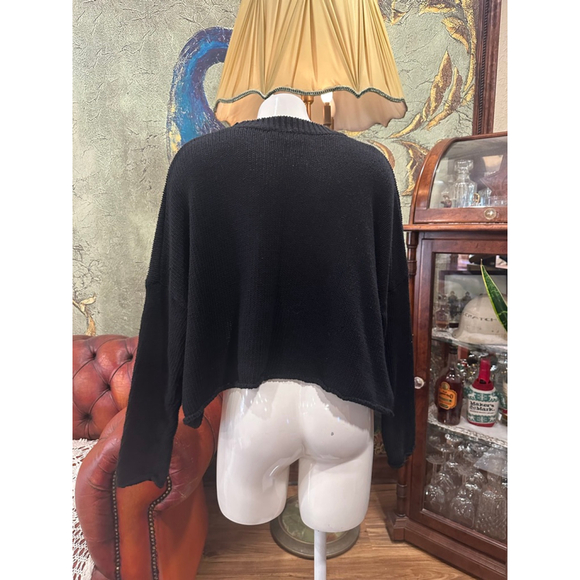 She + Sky Black Oversized Knit Cropped Sweater M - Picture 5 of 10